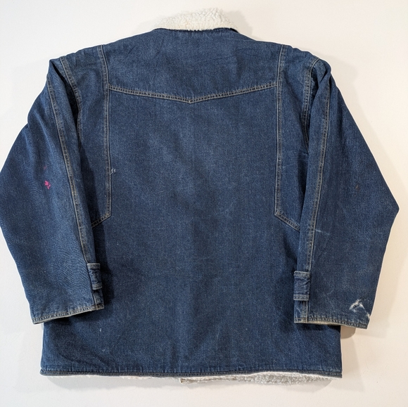 Vintage Avant Garde Men's Blue Denim Jacket Coat with Sherpa Lining Size  XL - Picture 5 of 16